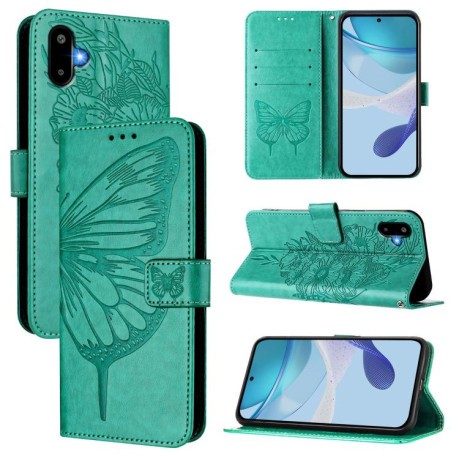 Чехол-книжка Embossed Butterfly для Samsung Galaxy M06 5G - зеленый