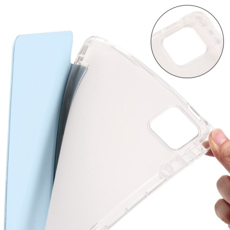 Чехол-книжка 3-fold Clear TPU Smart Leather Tablet Case with Pen Slot для iPad Pro 11 2024 - голубой