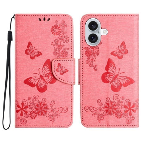 Чохол-книжка Embossed Butterfly для iPhone 16 Plus - рожевий