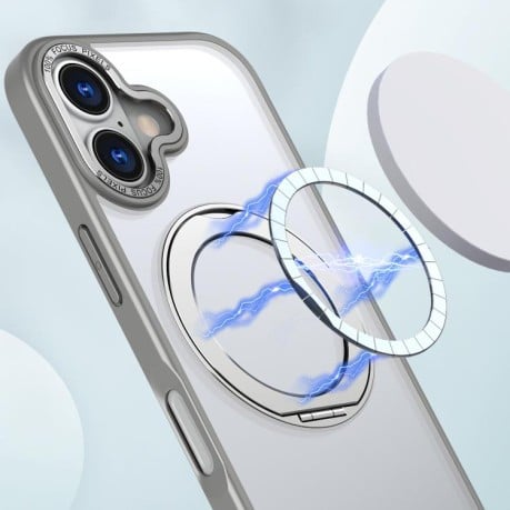 Чехол kalebol с MagSafe и подставкой 360 Metal Ring Holder на iPhone 17 - Gray
