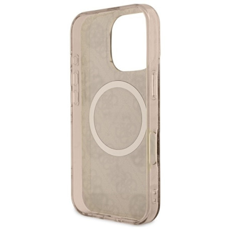 Оригинальный чехол Guess IML Peony On 4G Background MagSafe для iPhone 16 Pro Max - Brown