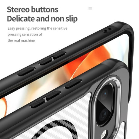 Ударозахисний чохол Carbon Fiber Texture MagSafe Translucent на Google Pixel 9a - чорний