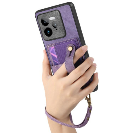 Противоударный чехол Retro Cross Wristband Wallet Leather для Realme GT 7 Pro - фиолетовый