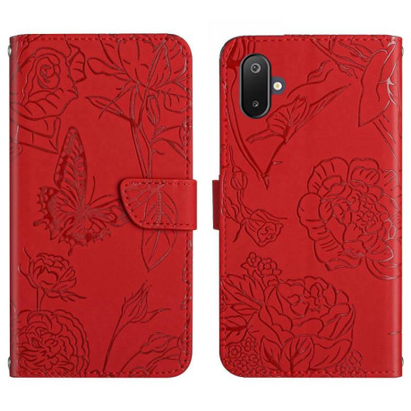 Чехол-книжка Embossed Butterfly для Samsung Galaxy M06 5G - червоний
