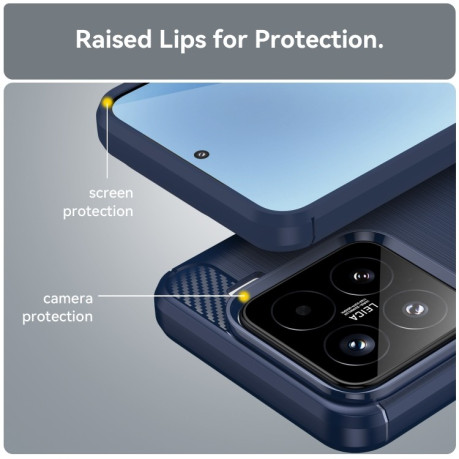 Противоударный чехол Brushed Texture Carbon Fiber на Xiaomi 15 - синий