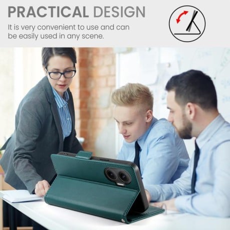 Чехол-книжка Side Buckle Magnetic Frosted Leather для Xiaomi Poco F7 - зеленый