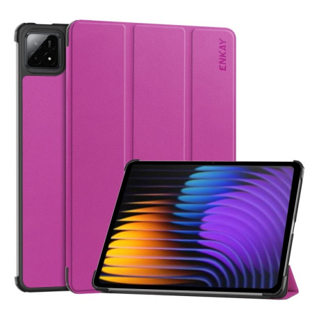 Чехол ENKAY Tri-fold Custer Texture Leather Smart для Xiaomi Pad 7 / 7 Pro - фиолетовый
