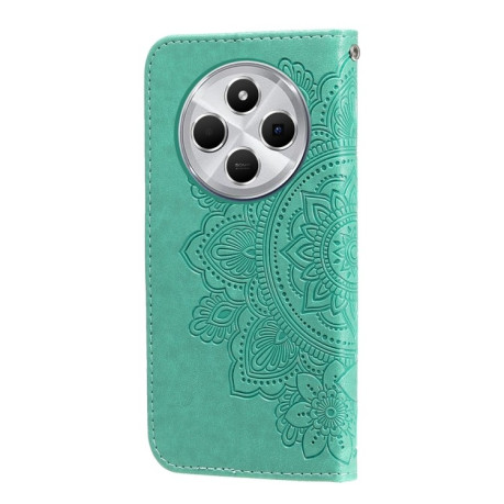 Чехол-книжка 7-petal Flowers Embossing для Xiaomi Redmi 14C 4G/Poco C75/Redmi A4 5G - зеленый
