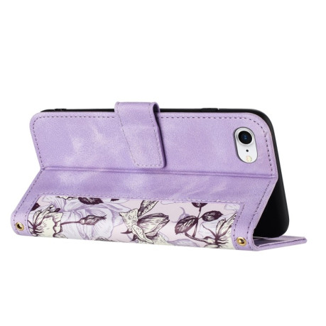 Чехол-книжка Floral Pattern Leather для iPhone 16e - фиолетовый