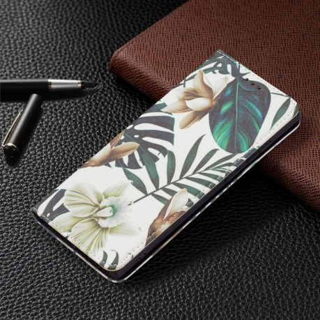 Чехол-книжка Colored Drawing Pattern Invisible для Samsung Galaxy S22 Ultra 5G - Red Leaves