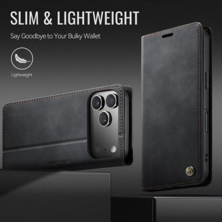 Чехол-книжка CaseMe 033 с фактурой Calf и защитой от сканирования RFID на iPhone 17 Pro Max — чёрный