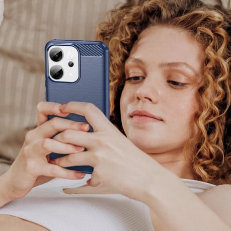 Чехол Brushed Texture Carbon Fiber на OPPO Reno14 Global - синий