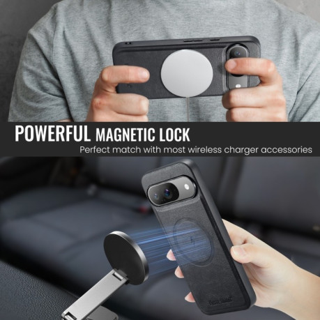 Чехол Fierre Shann Cowhide Texture MagSafe Magnetic для Google Pixel 9 Pro XL - черный