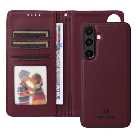 Чохол-книжка BETOPNICE BN-005 2 in 1 Detachable Imitate Genuine Leather для Samsung Galaxy S24 FE 5G - винно-червоний