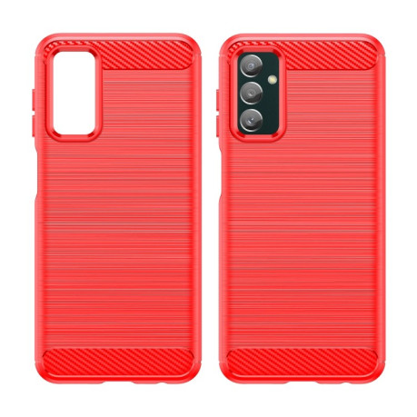 Противоударный чехол Brushed Texture Carbon Fiber на Samsung Galaxy M13 - красный
