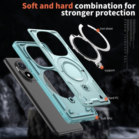 Противоударный чехол MagSafe Holder Armor PC Hybrid для Xiaomi Redmi Note 14 Pro 5G/Poco X7 - голубой