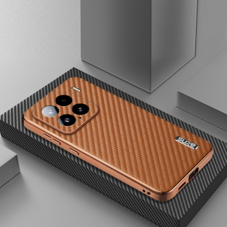 Ударозахисний чохол AZNS Electroplated Edge Carbon Fiber Texture на Xiaomi 15 - коричневий