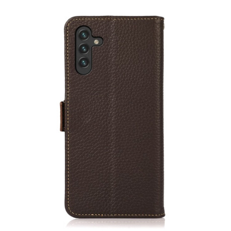 Шкіряний чохол-книжка KHAZNEH Genuine Leather RFID для Samsung Galaxy A04s/A13 5G - коричневий