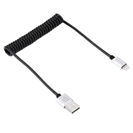 Lightning Кабель Пружина Haweel 8 Pin to USB 30cm-100cm Black Silver для iPhone/ iPad