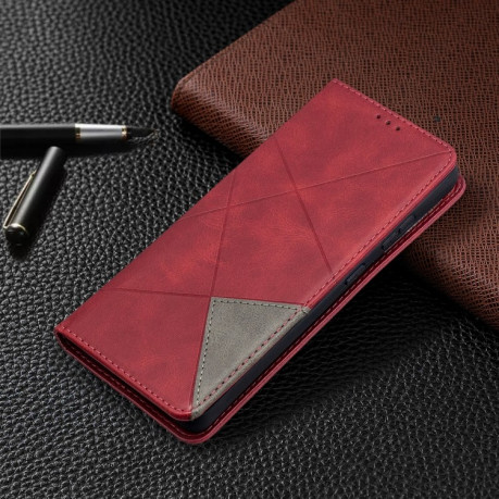 Чехол-книжка Rhombus Texture на Samsung Galaxy S21 Ultra - красный