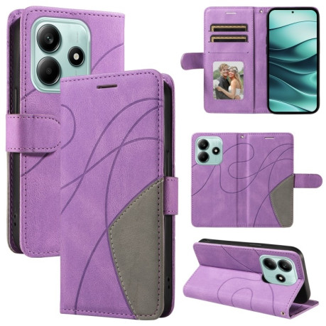 Чохол-книжка Dual-color Splicing Flip Leather для Xiaomi Redmi Note 14 5G/Poco M7 Pro 5G - фіолетовий