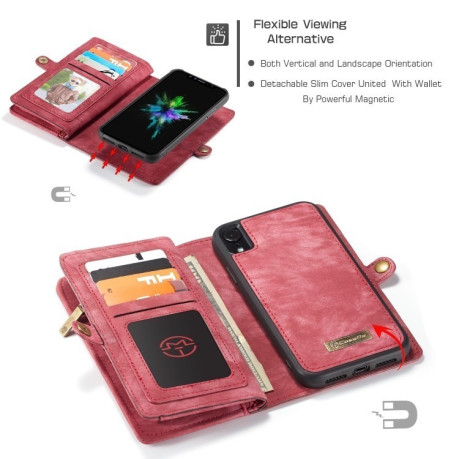 Чохол-гаманець CaseMe 008 Series Folio Zipper Wallet Style на iPhone XR-червоний