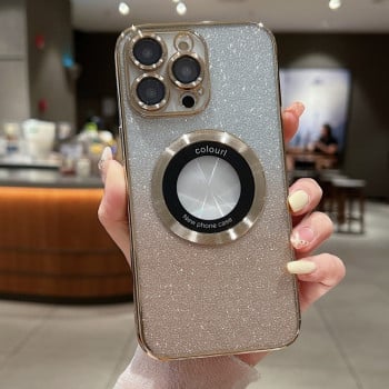 Противоударный чехол Glitter Gradient для iPhone 15 Pro - золотой