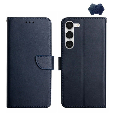Кожаный чехол-книжка Genuine Leather Fingerprint-proof для Samsung Galaxy S23 5G - синий