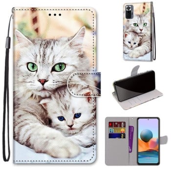 Чехол-книжка Coloured Drawing Cross для Xiaomi Redmi Note 10 Pro Max / Note 10 Pro - Big Cat Holding Kitten