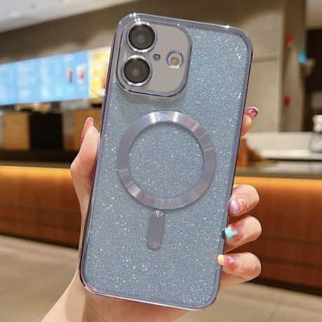 Противоударный чехол Glitter Electroplating MagSafe TPU  для iPhone 16 - синий