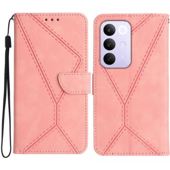 Чохол-книжка Stitching Embossed Leather для Realme C85 Pro 4G — рожевий
