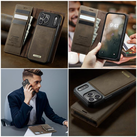 Чехол-книжка CaseMe C49 магнитный с RFID-блокировкой для iPhone 17 Pro — кофейный