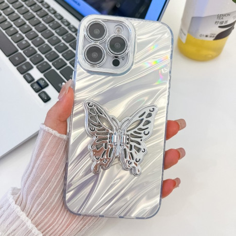 Противоударный чехол Plating Glitter Texture Butterfly для iPhone 16 Pro - White Water Ripples