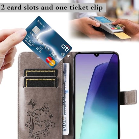 Чохол-книжка Embossed Butterfly для Xiaomi Redmi 14C 4G/Poco C75/Redmi A4 5G - сірий