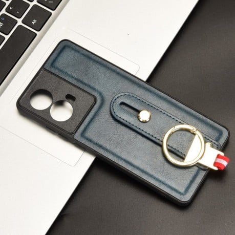 Противоударный чехол Wristband Leather Back для Motorola Moto G85 5G - синий