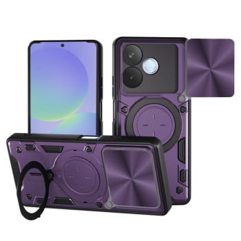 Чохол із шторкою камери CD фактурою та підставкою на OPPO A5 Pro 5G Global - фіолетовий