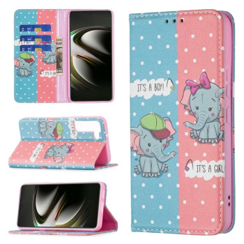 Чохол-книжка Colored Drawing Pattern для Samsung Galaxy S22 5G - Elephant