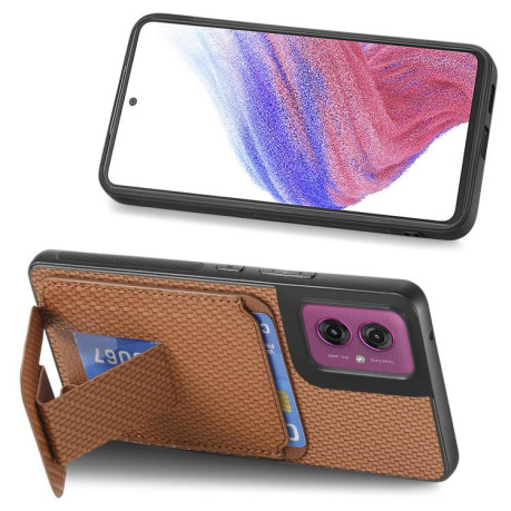 Протиударний чохол Carbon Fiber Card Bag для Motorola Moto G55 - коричневий