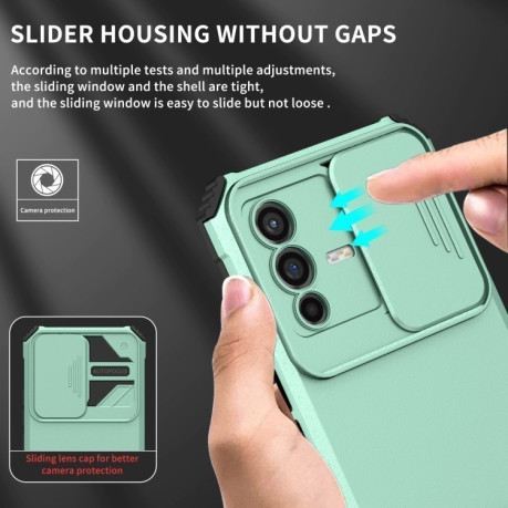 Противоударный чехол Stereoscopic Holder Sliding для Vivo V23 5G - голубой
