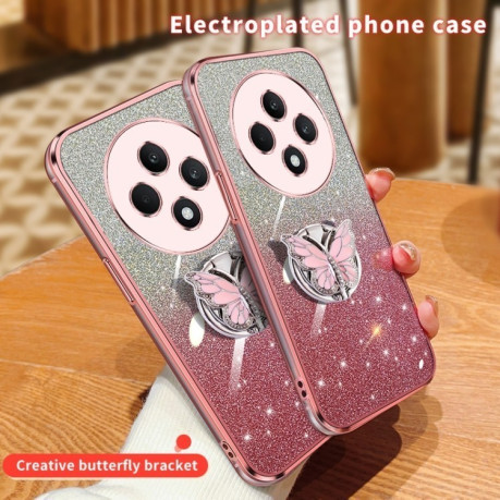 Противоударный чехол Plated Gradient Glitter Butterfly Holder для OPPO Reno12 F/12FS- фиолетовый