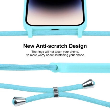 Чехол Crossbody Lanyard Liquid Silicone Caseна iPhone 15 Pro - голубой