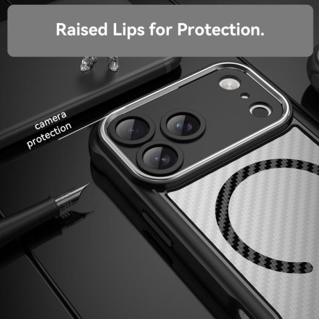 Ударозахисний чохол Carbon Fiber Texture MagSafe Translucent на iPhone 17 Pro Max - чорний