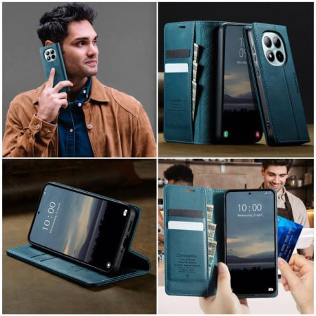 Чохол-книжка CaseMe 033 з фактурою Calf і захистом від сканування RFID на Xiaomi Poco 8 Pro/Redmi Note 15 Pro+ 5G Global 163.3mm — зелений