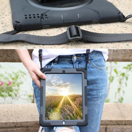 Противоударный чехол- подставка Degree Rotation Silicone с ремешком на iPad 5 / iPad Air- черный