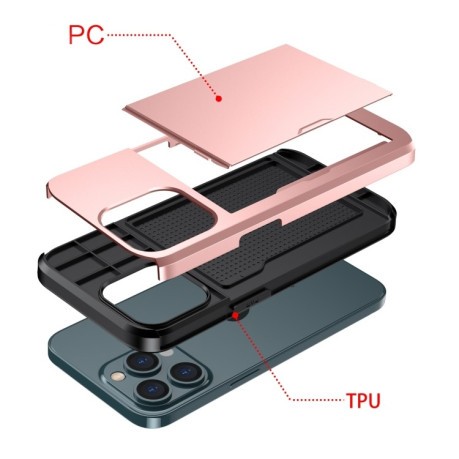 Противоударный чехол Armor Slide Card Slot для iPhone 13 mini - серебристый