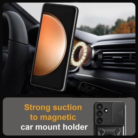 Чохол зі шторкою на камери Sliding Camshield та кишенькою для карток на Samsung Galaxy S25 FE 5G - золотий