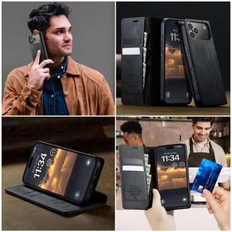 Чехол-книжка CaseMe 033 с фактурой Calf и защитой от сканирования RFID на iPhone 17 Pro Max — чёрный
