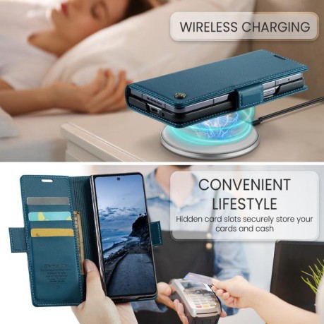 Чехол-книжка CaseMe 023 Butterfly Buckle Litchi Texture RFID Anti-theft Leather для Samsung Galaxy Fold 7 - синий