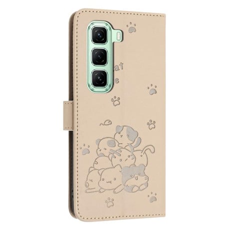 Чехол-книжка Embossed Kitten Phone Leather на Infinix Hot 60 Pro 4G - бежевый