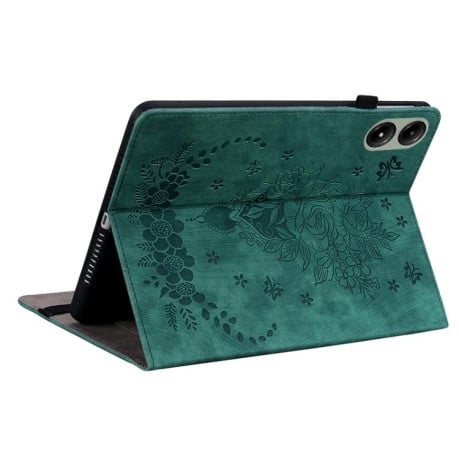 Чехол-книжка Butterfly Rose Embossed для Xiaomi Redmi Pad 2 / Xiaomi Redmi Pad SE 11 2025 - зеленый